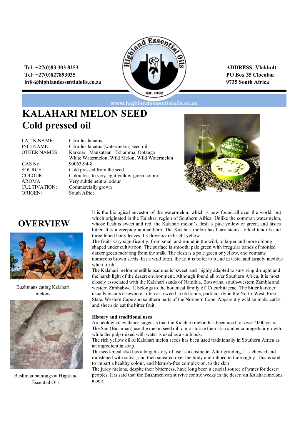 KALAHARI MELON SEED Cold Pressed