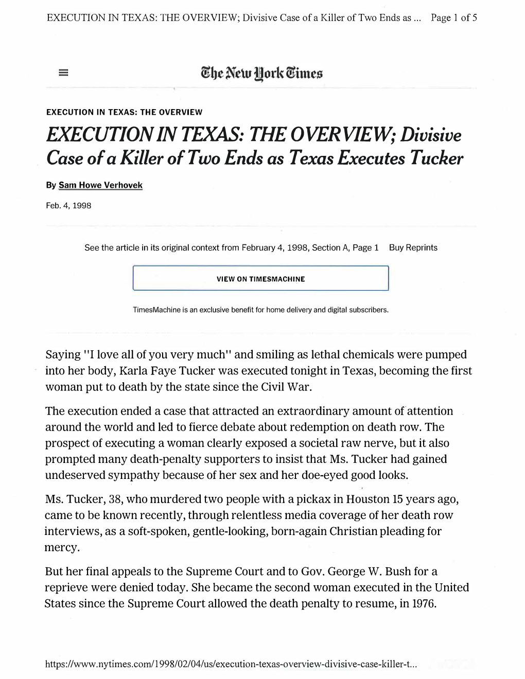 THE OVERVIEW; Divisive Case of a Killer of Two Ends As Texas