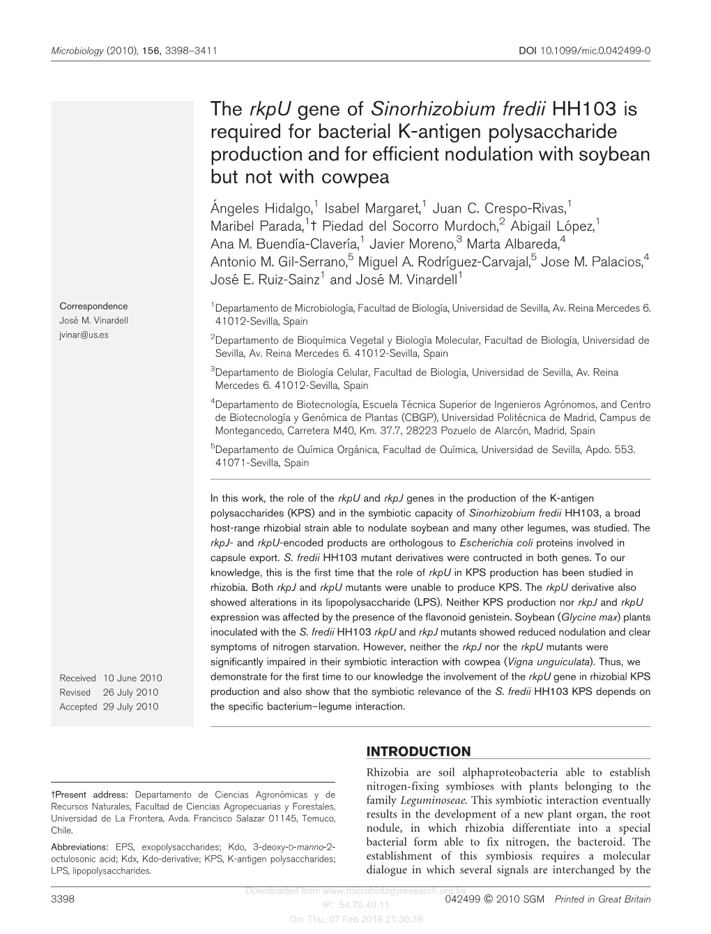 The Rkpu Gene of Sinorhizobium Fredii HH103 Is Required for Bacterial K