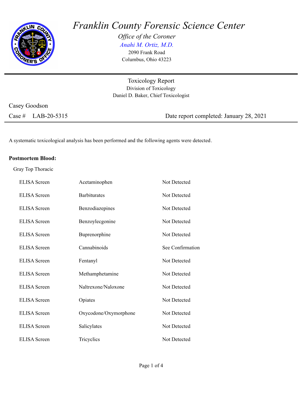 Toxicology Report Division of Toxicology Daniel D