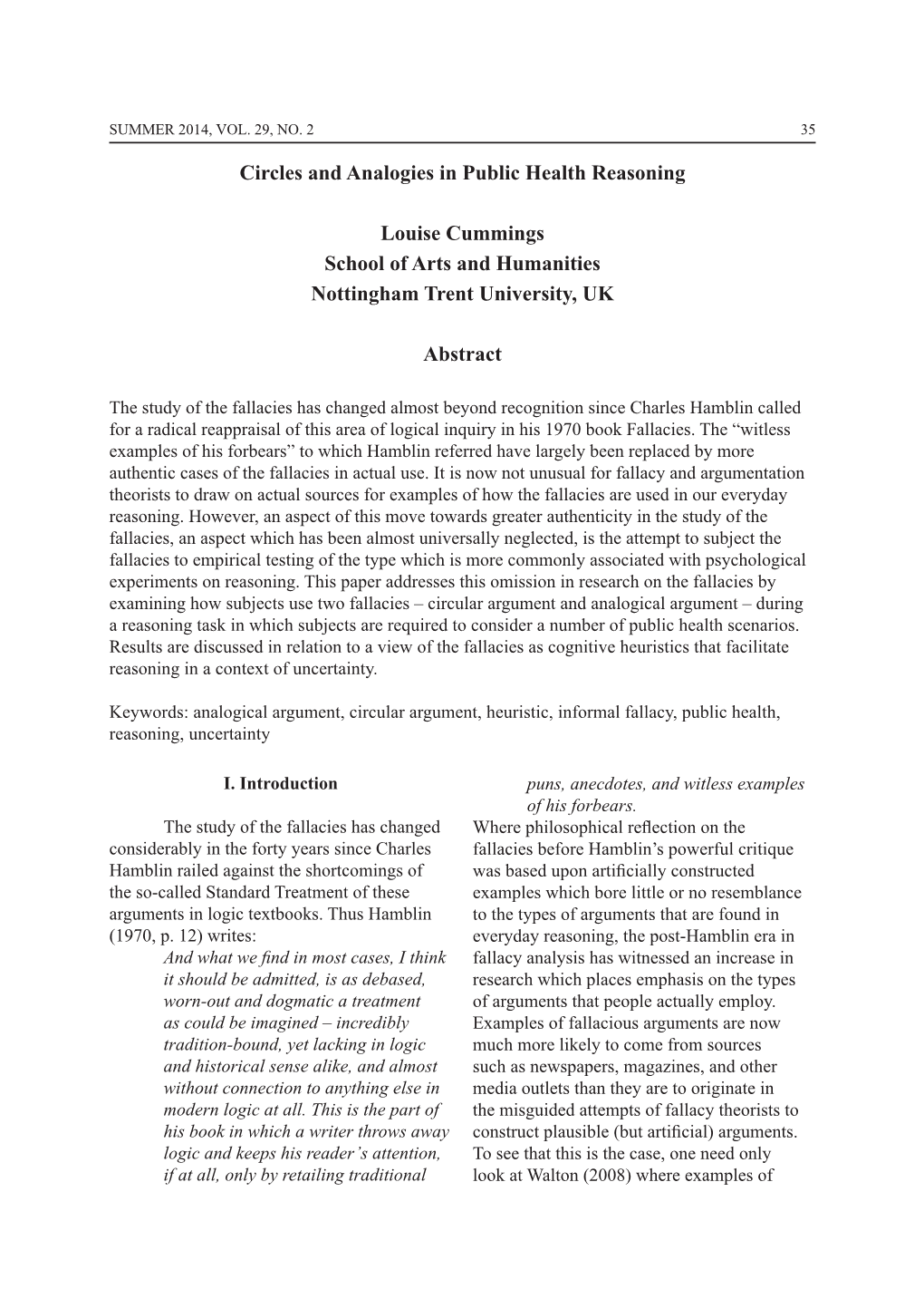 Circles and Analogies in Public Health Reasoning Louise Cummings