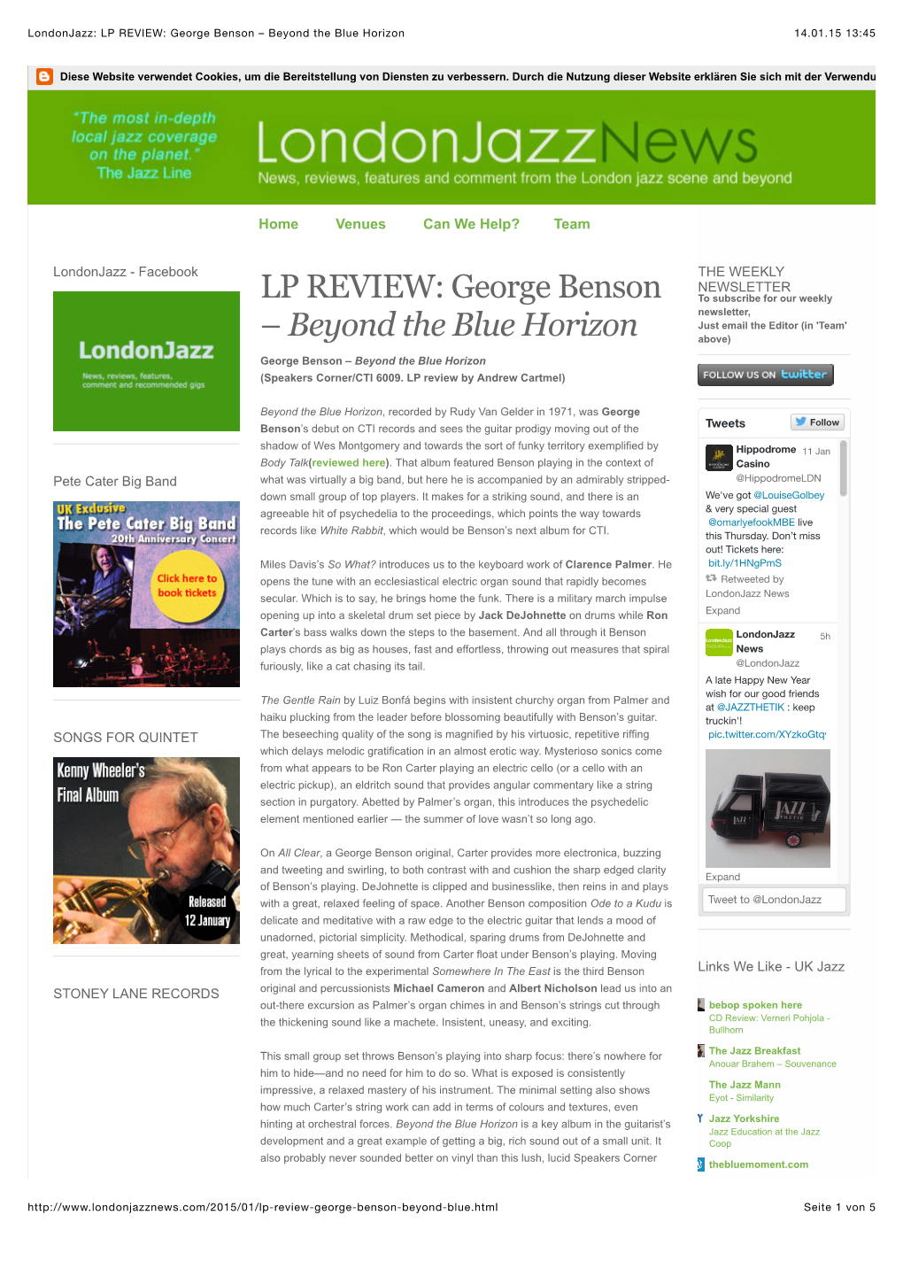 Londonjazz: LP REVIEW: George Benson – Beyond the Blue Horizon 14.01.15 13:45