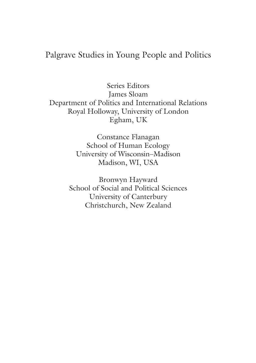 Palgrave Studies in Young People and Politics