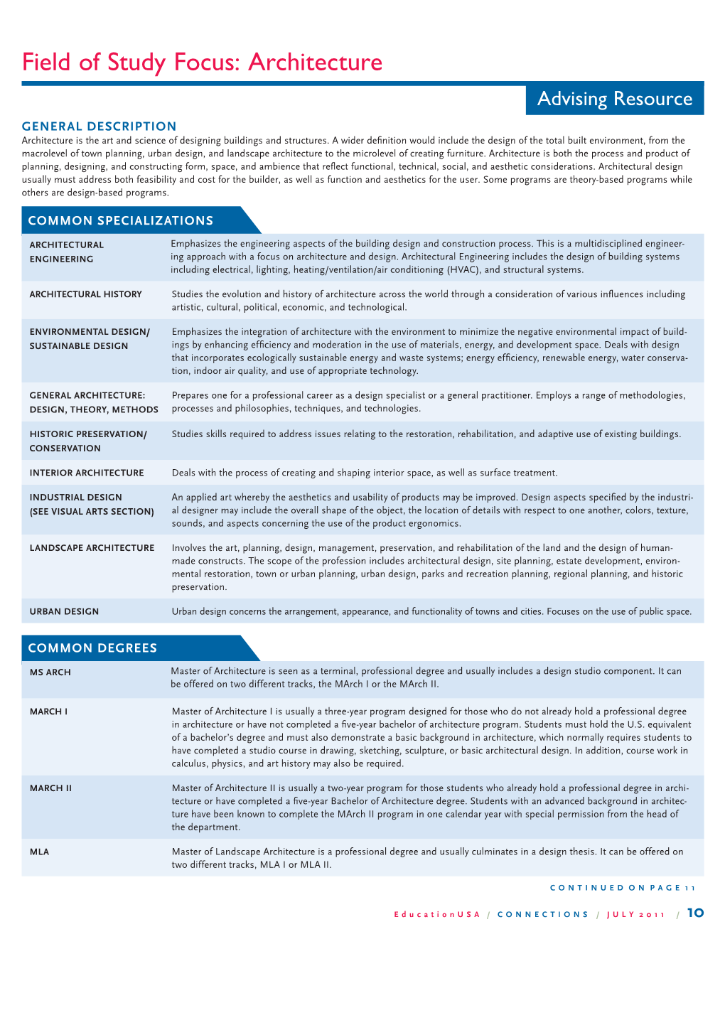 Field of Study Focus: Architecture Advising Resource GENERAL DESCRIPTION Architecture Is the Art and Science of Designing Buildings and Structures