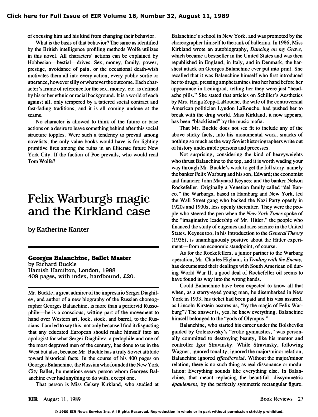 Felix Warburg's Magic and the Kirkland Case