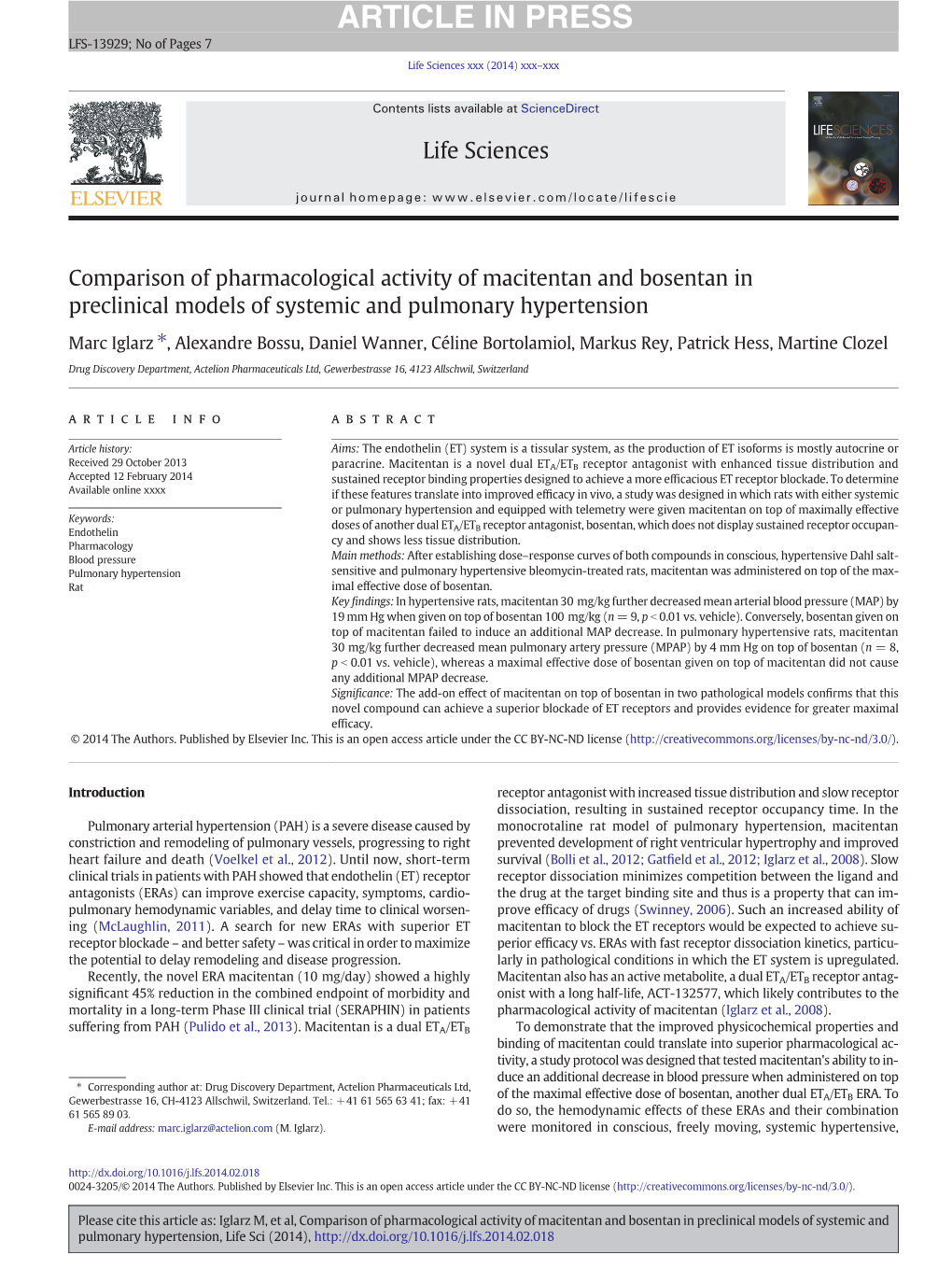 Comparison of Pharmacological Activity of Macitentan and Bosentan in Preclinical Models of Systemic and Pulmonary Hypertension