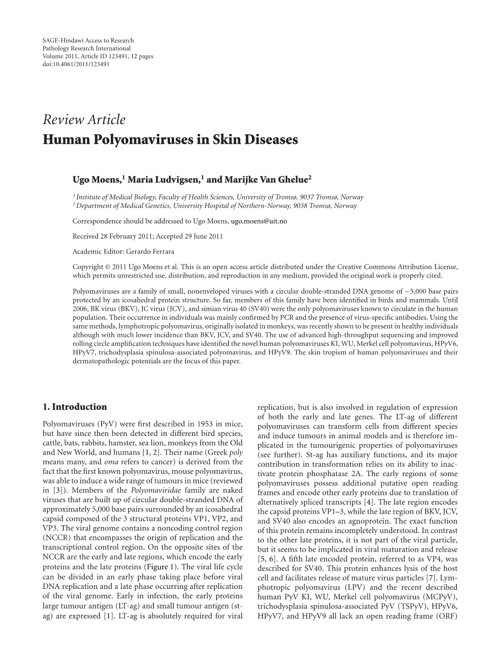 Review Article Human Polyomaviruses in Skin Diseases
