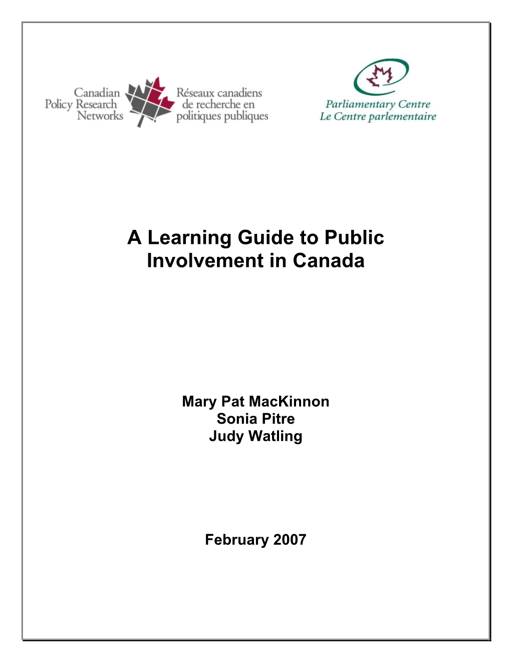A Learning Guide to Public Involvement in Canada