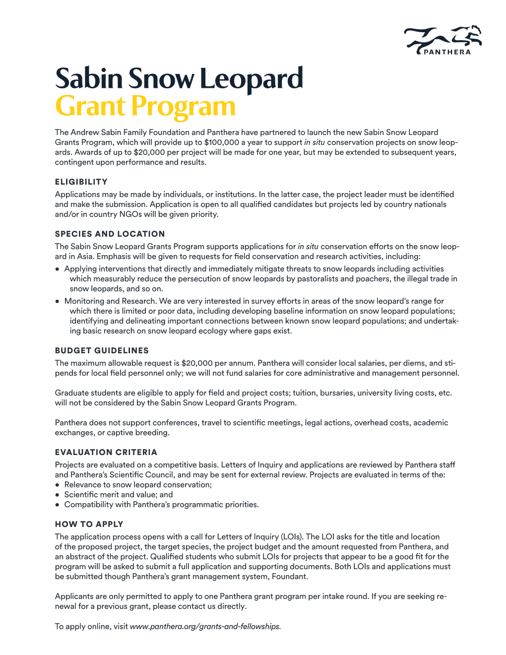 Sabin Snow Leopard Grant Program