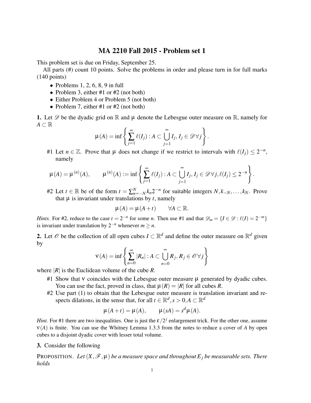 Problem Set 1 This Problem Set Is Due on Friday, September 25