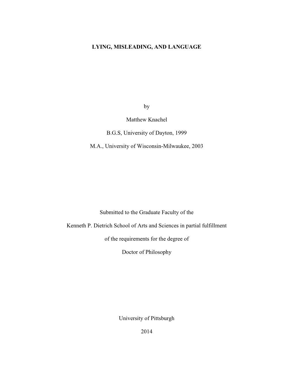 LYING, MISLEADING, and LANGUAGE by Matthew Knachel