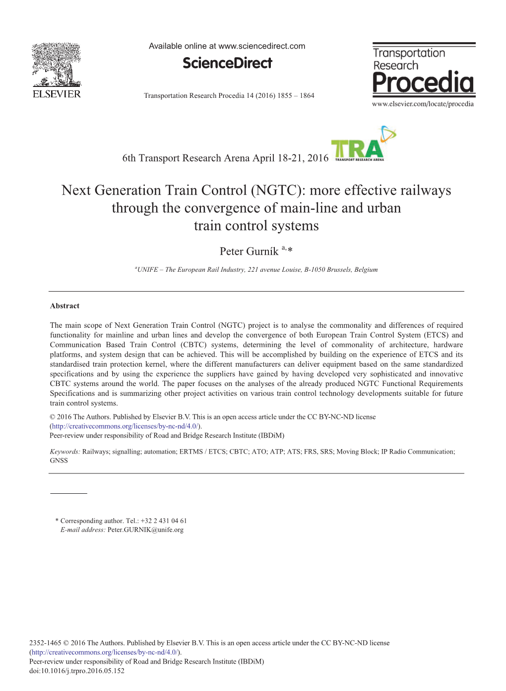 Next Generation Train Control (NGTC): More Effective Railways Through the Convergence of Main-Line and Urban Train Control Systems