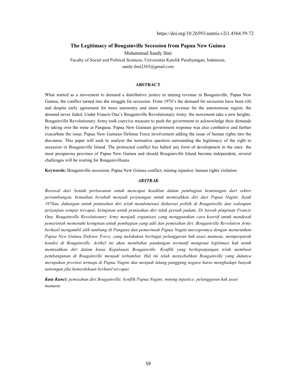 The Legitimacy of Bougainville Secession from Papua New Guinea