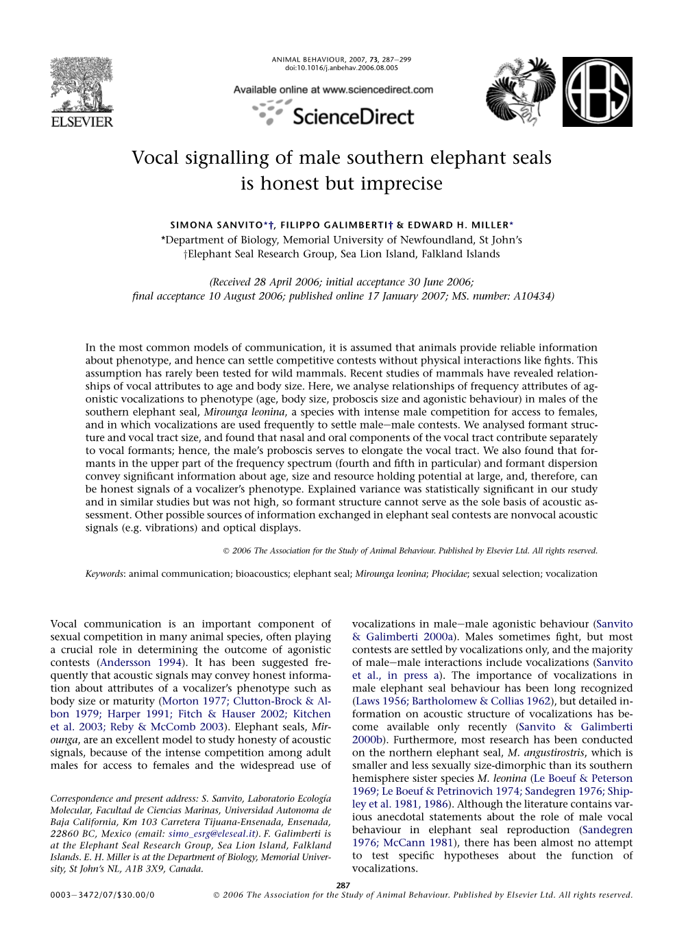 Vocal Signalling of Male Southern Elephant Seals Is Honest but Imprecise