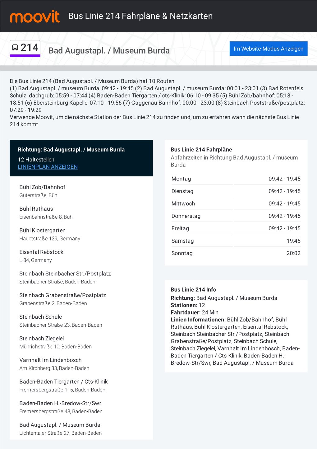 Bus Linie 214 Fahrpläne & Karten