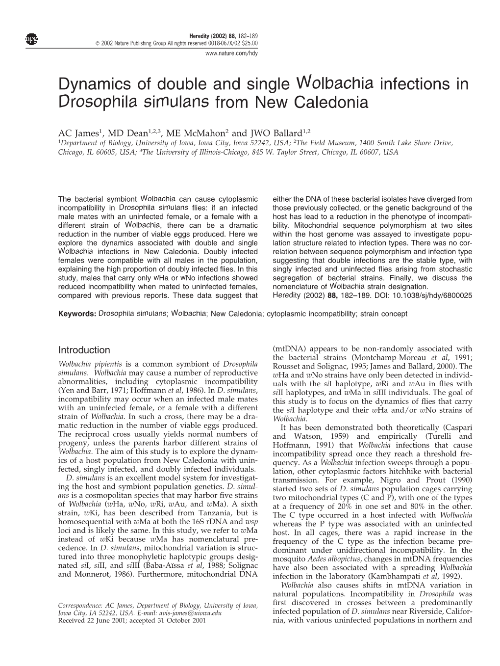 Dynamics of Double and Single Wolbachia Infections in Drosophila Simulans from New Caledonia