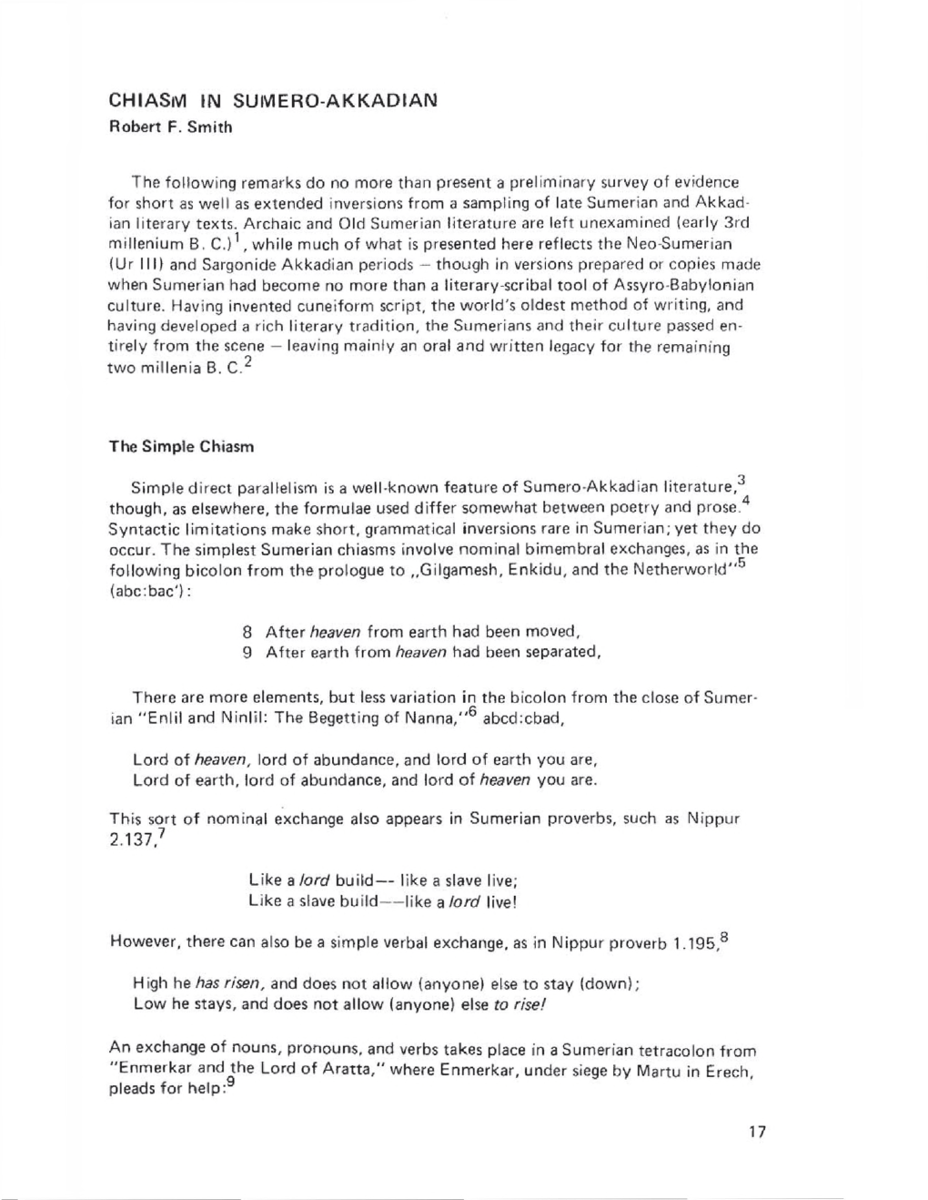 CHIASM in SUMERO-AKKADIAN Robert F