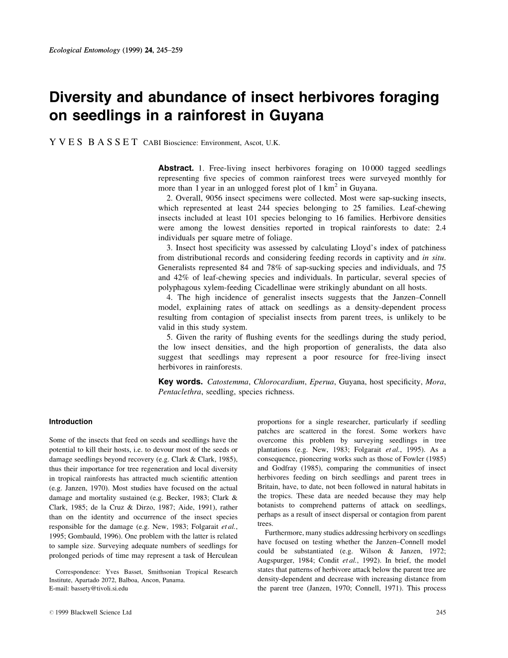 Diversity and Abundance of Insect Herbivores Foraging on Seedlings in a Rainforest in Guyana