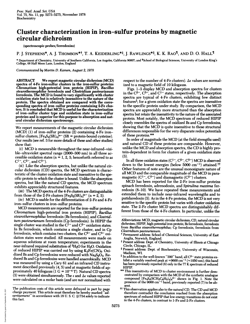 Cluster Characterization in Iron-Sulfur Proteins by Magnetic Circular Dichroism (Spectroscopic Probes/Ferredoxins) P