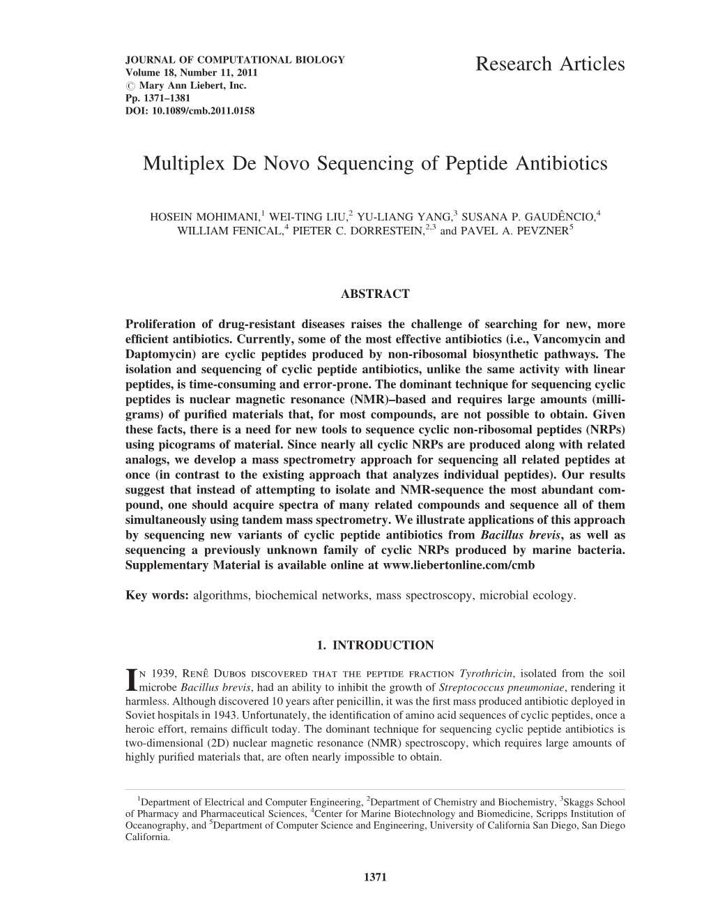 Multiplex De Novo Sequencing of Peptide Antibiotics