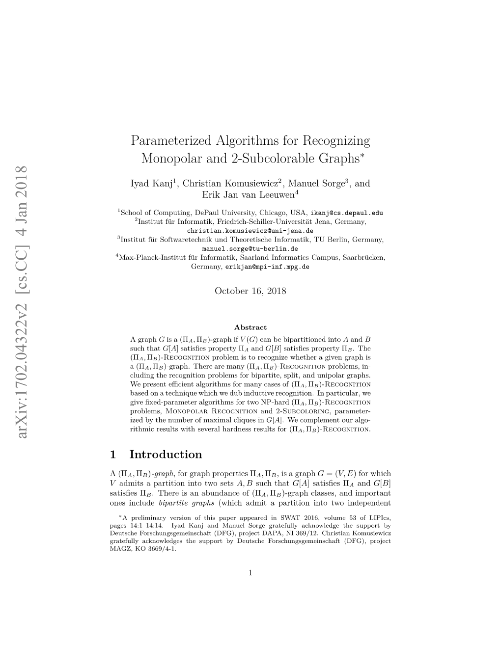 Parameterized Algorithms for Recognizing Monopolar and 2