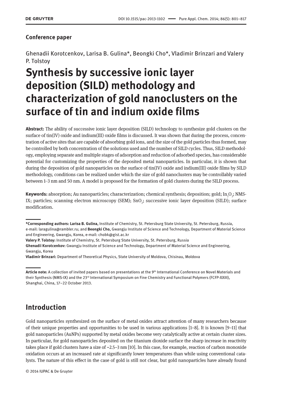 Synthesis by Successive Ionic Layer Deposition (SILD) Methodology and Characterization of Gold Nanoclusters on the Surface of Tin and Indium Oxide Films