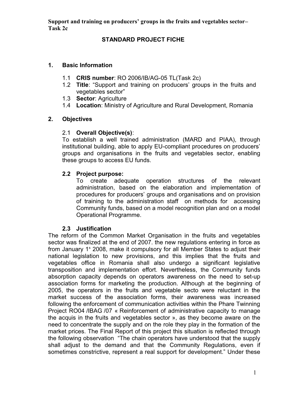 Standard Twinning Project Fiche s1