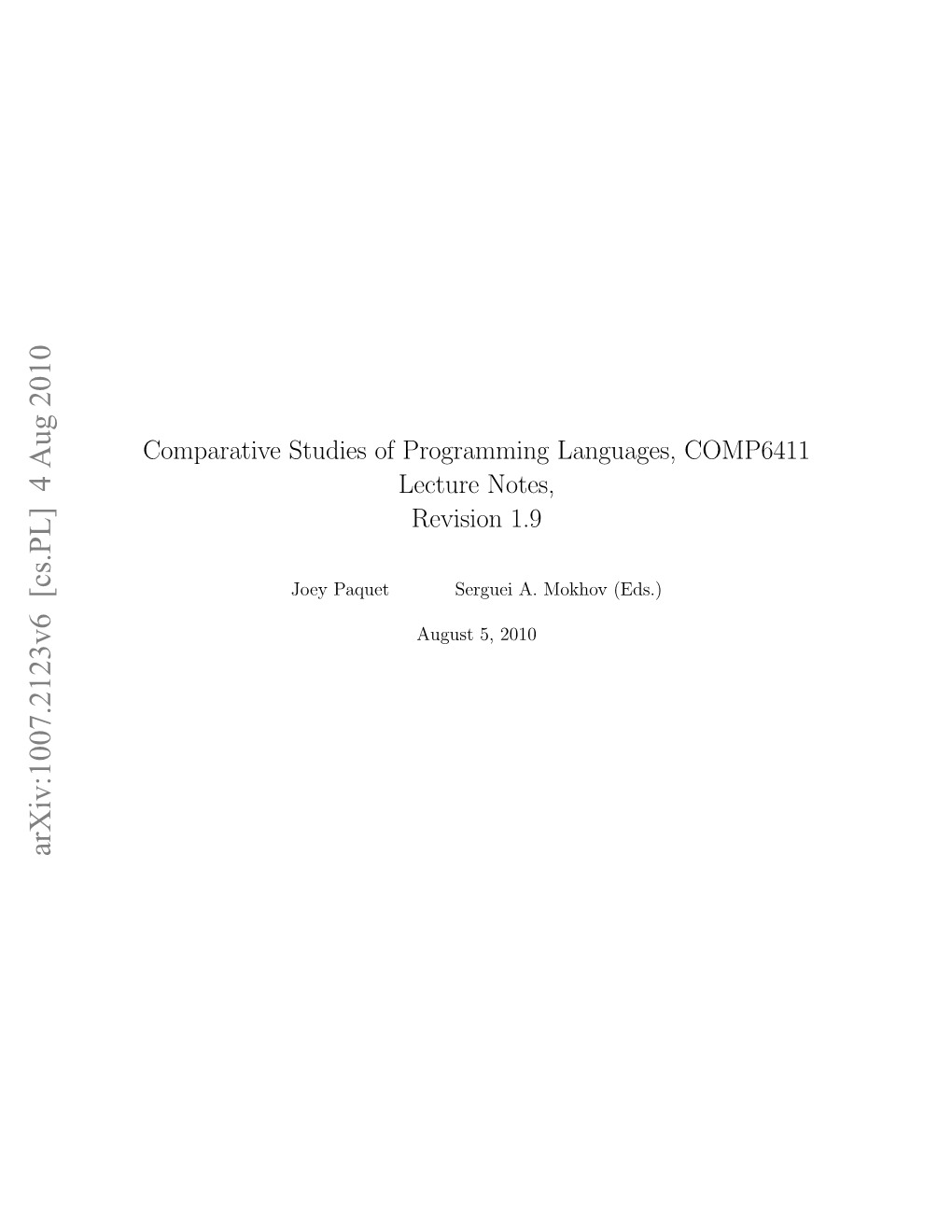 Comparative Studies of Programming Languages; Course Lecture Notes