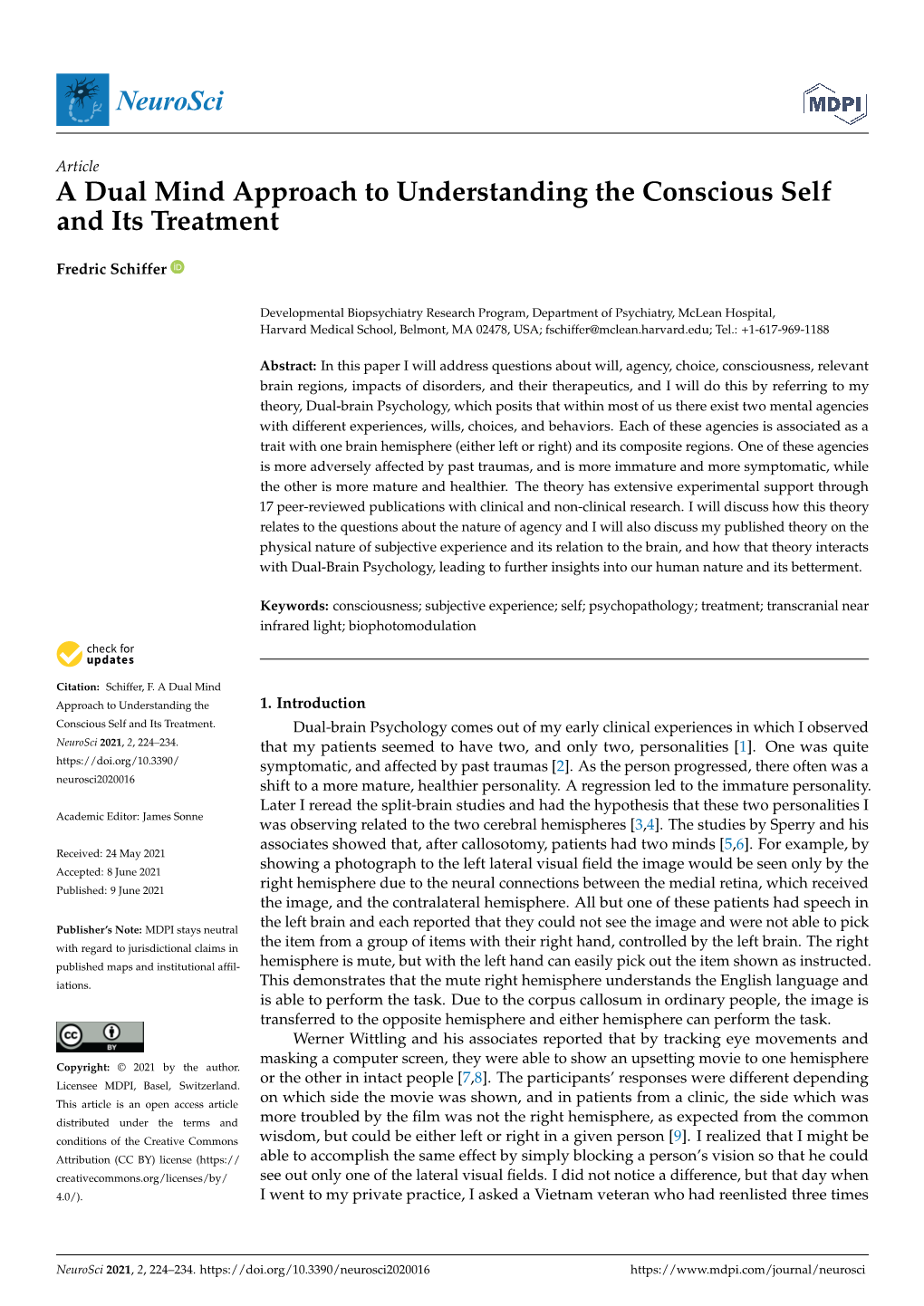 A Dual Mind Approach to Understanding the Conscious Self and Its Treatment