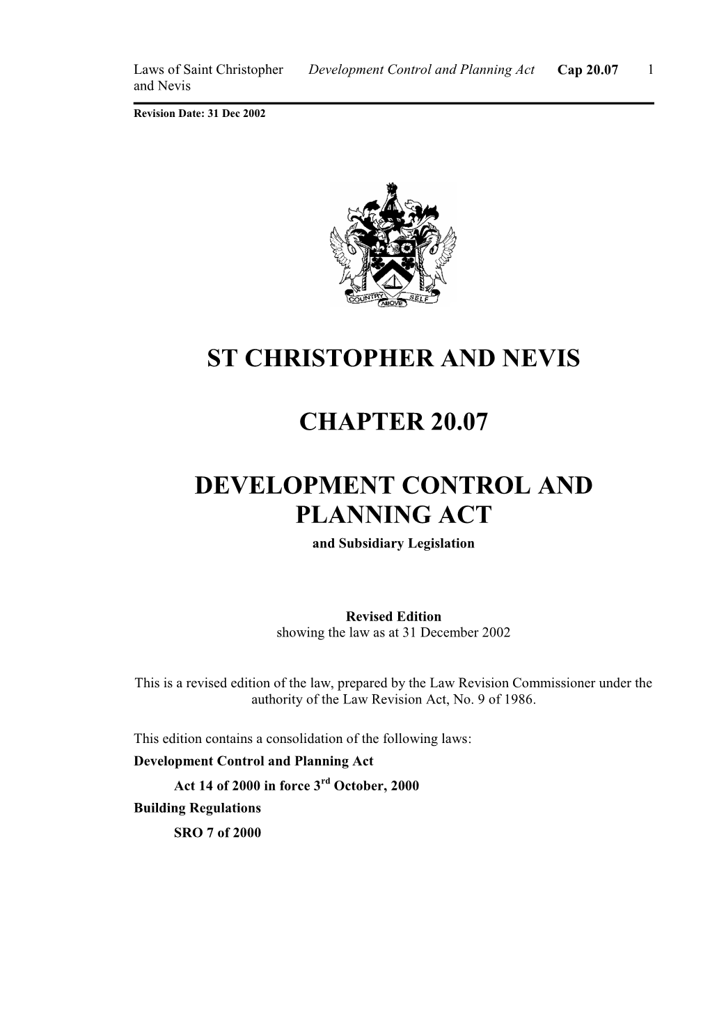 St Christopher and Nevis Chapter 20.07 Development Control and Planning