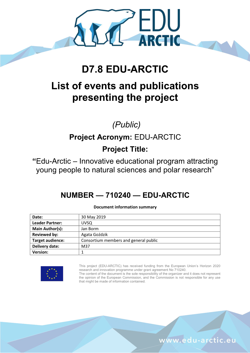 D7.8 EDU-ARCTIC List of Events and Publications Presenting the Project
