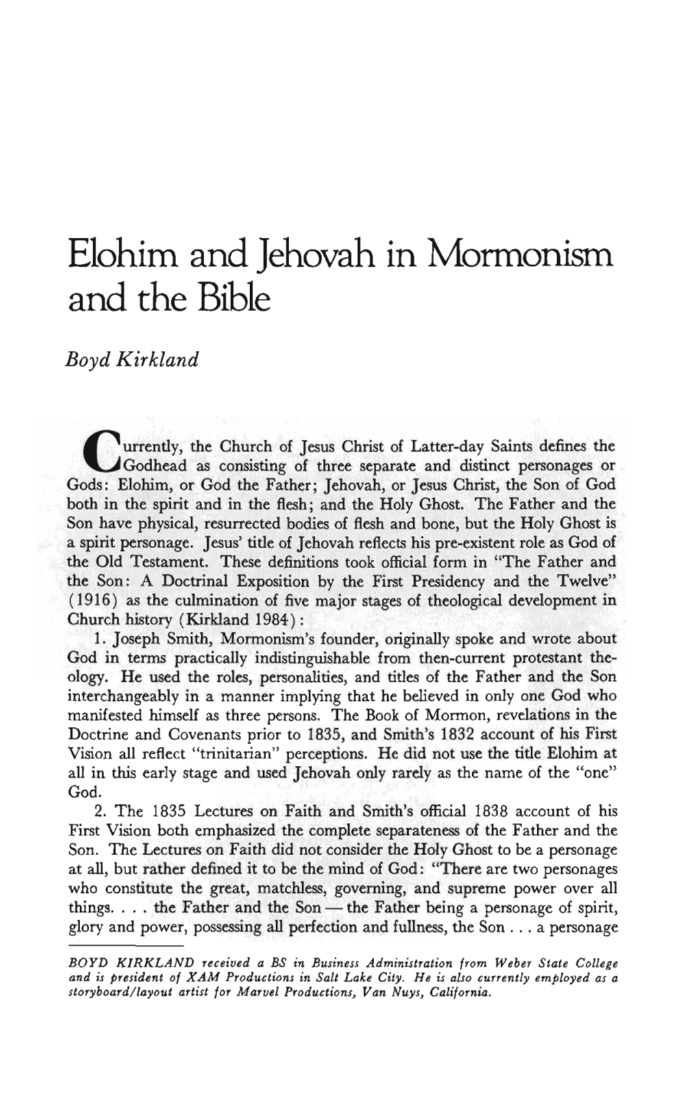 Elohim and Jehovah in Mormonism and the Bible