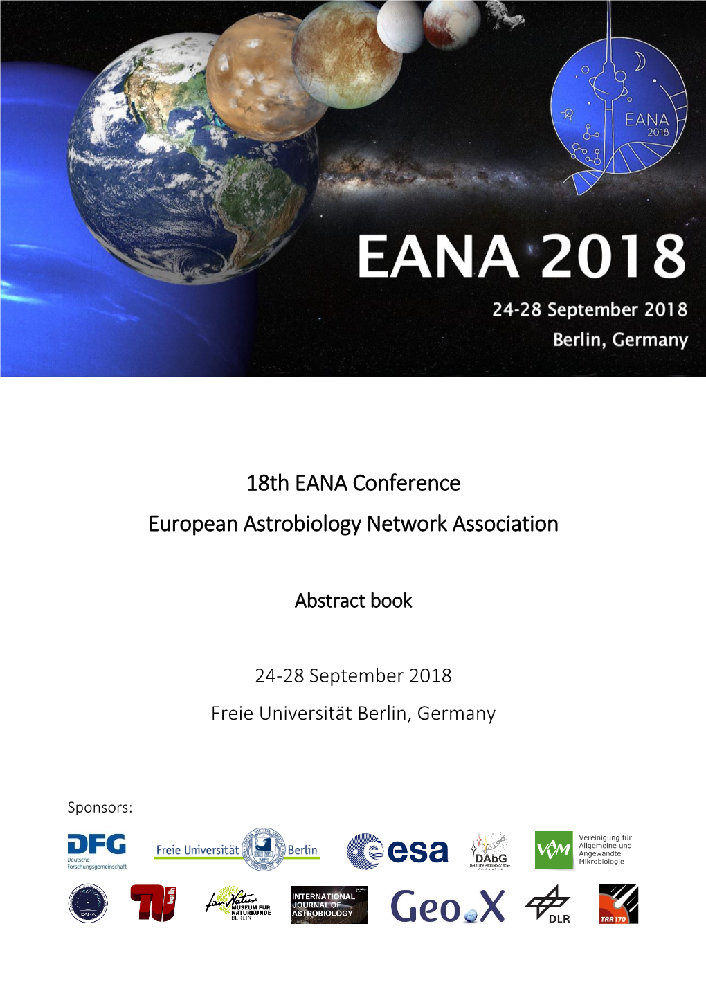 18Th EANA Conference European Astrobiology Network Association