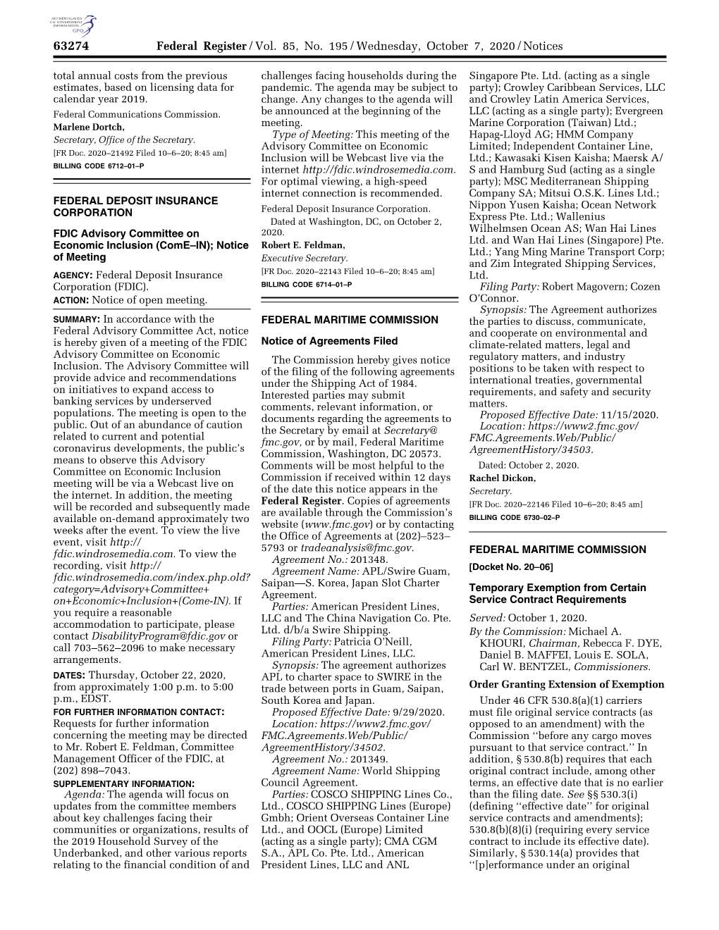 Federal Register/Vol. 85, No. 195/Wednesday, October 7, 2020