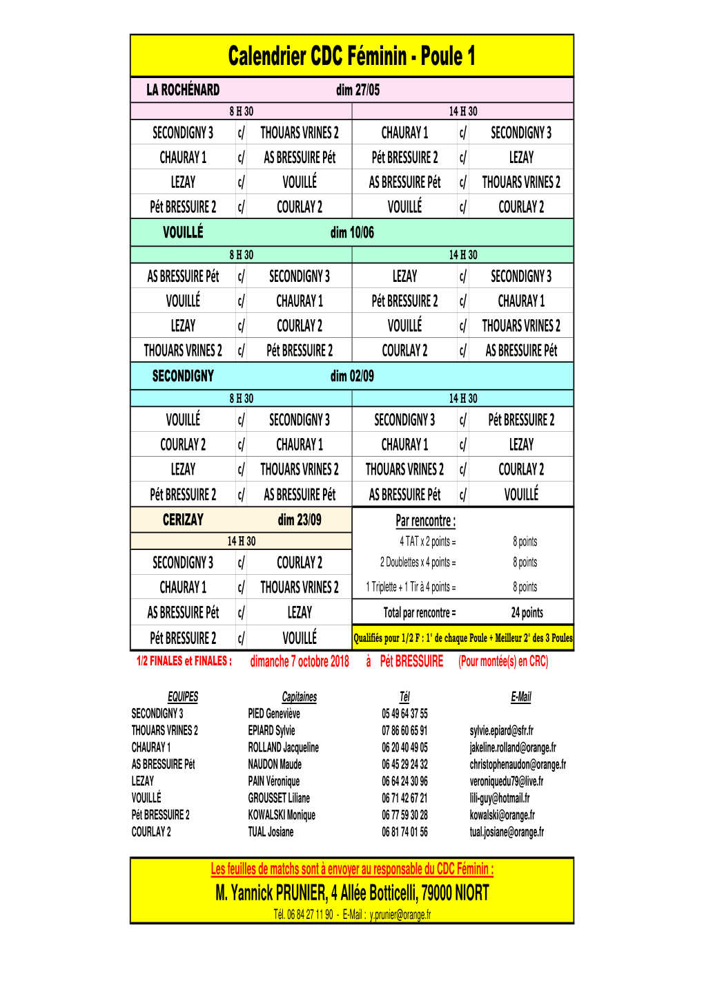 Calendrier CDC Féminin