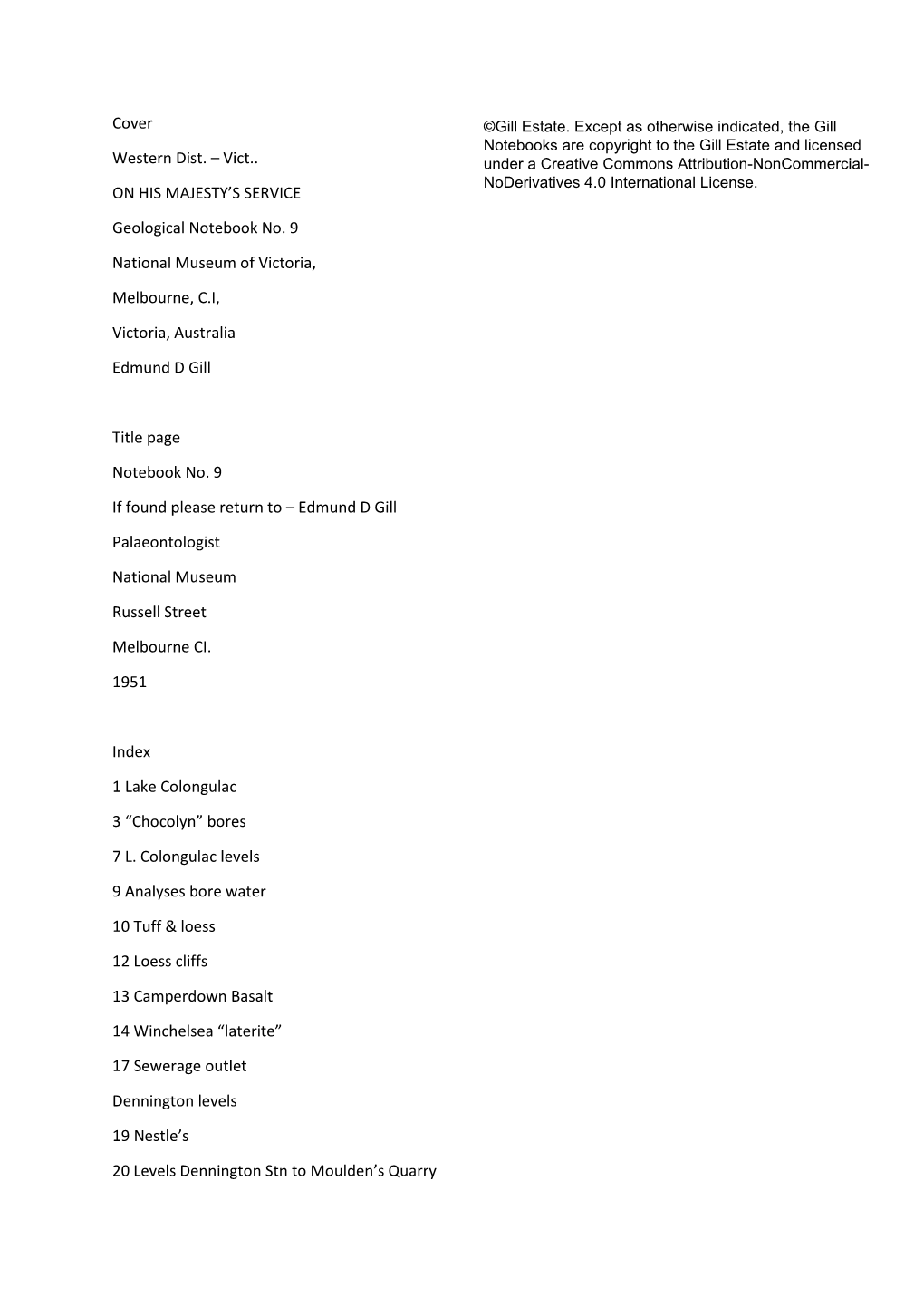 Vict.. on HIS MAJESTY's SERVICE Geological Notebook No. 9