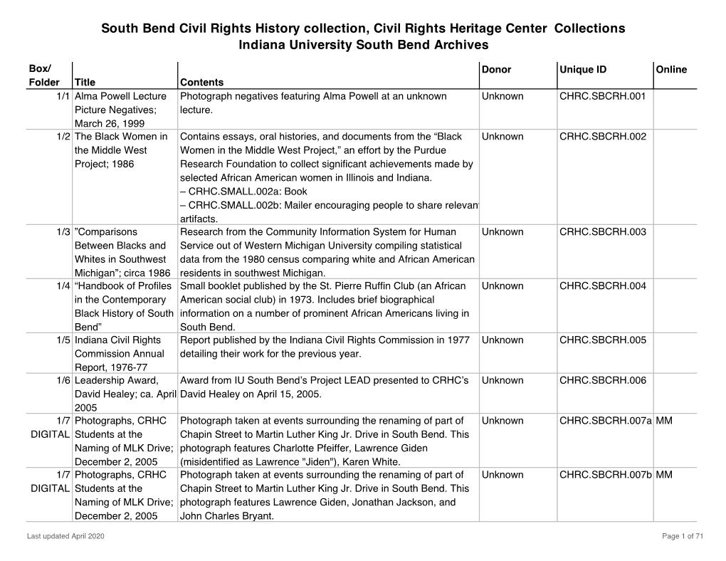 South Bend Civil Rights History Collection (CRHC) Finding Aid