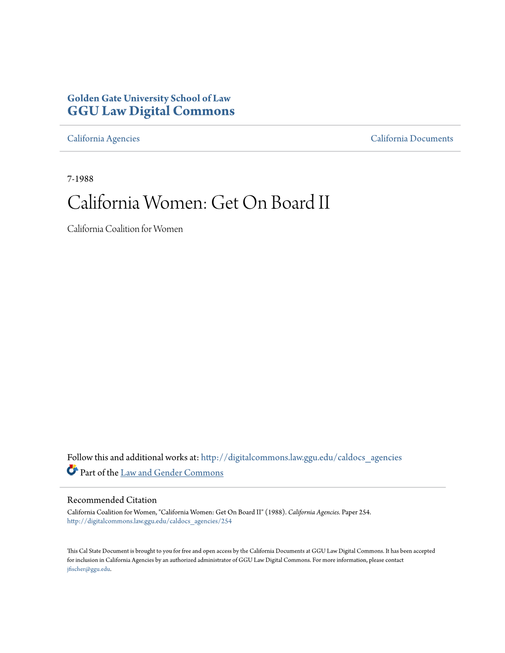 California Women: Get on Board II California Coalition for Women