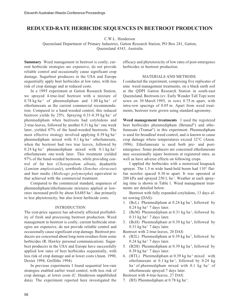 Reduced-Rate Herbicide Sequences in Beetroot Production