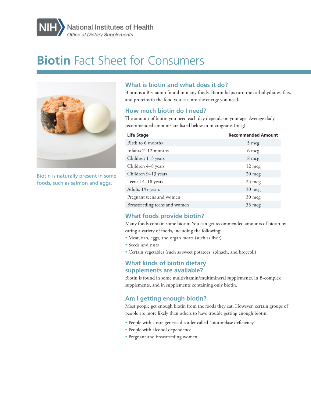 Biotin Fact Sheet for Consumers