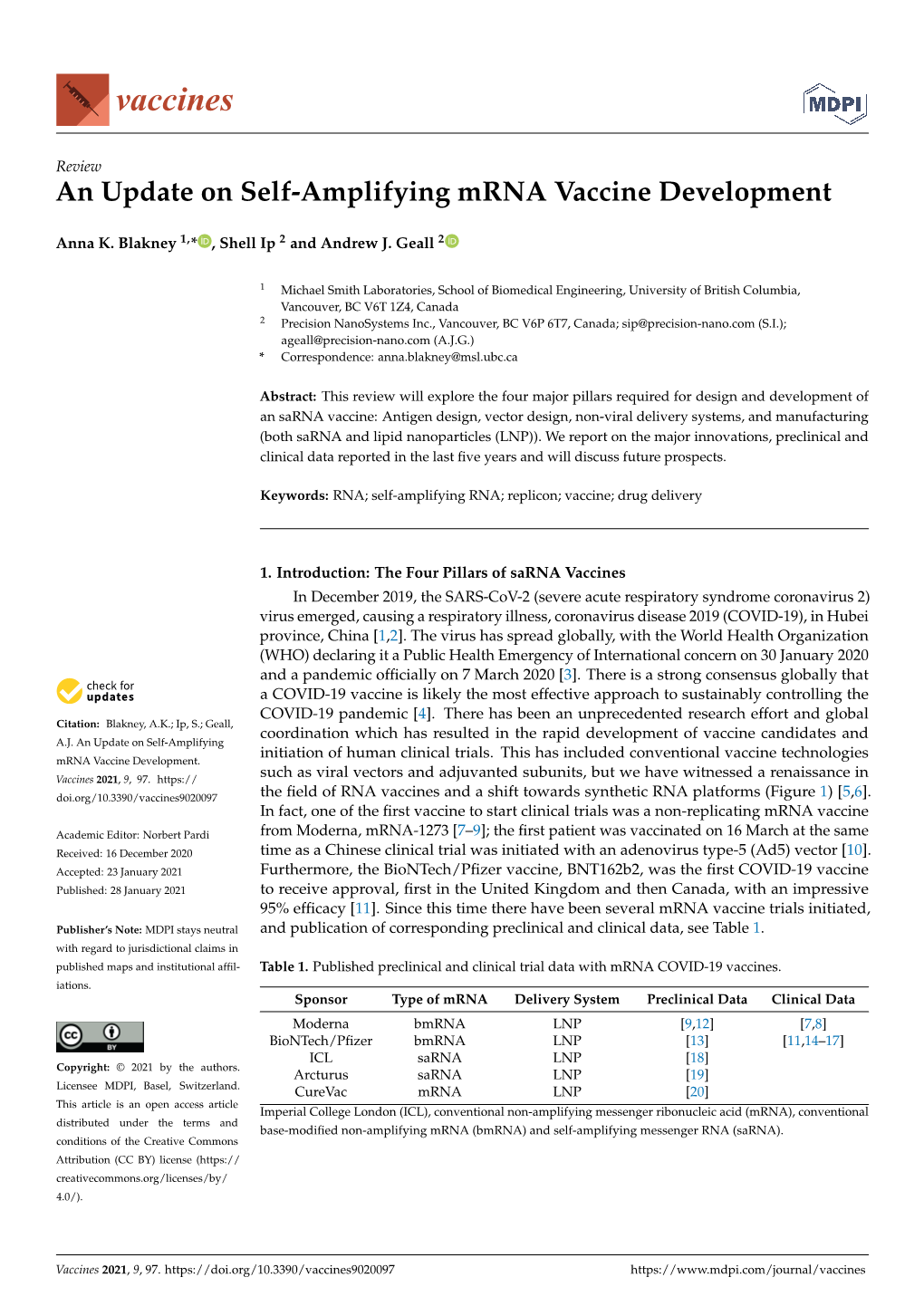 An Update on Self-Amplifying Mrna Vaccine Development