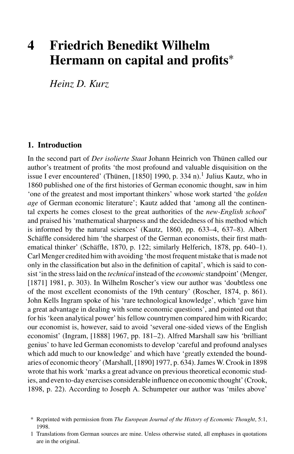 Friedrich Benedikt Wilhelm Hermann on Capital and Proﬁts∗