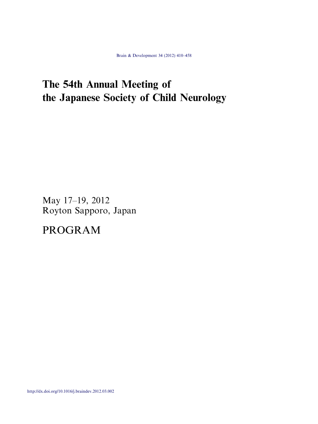 The 54Th Annual Meeting of the Japanese Society of Child Neurology
