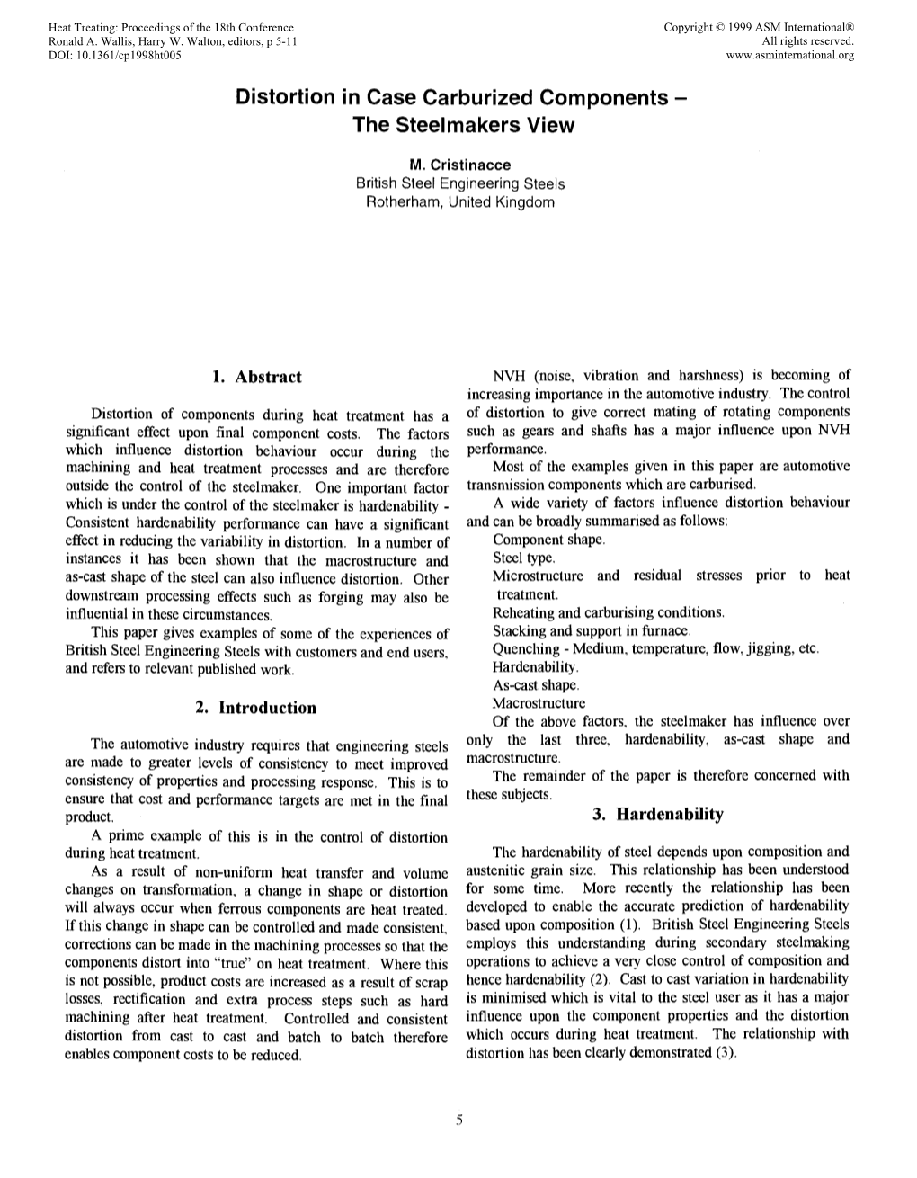 Distortion in Case Carburized Components- the Steelmakers View