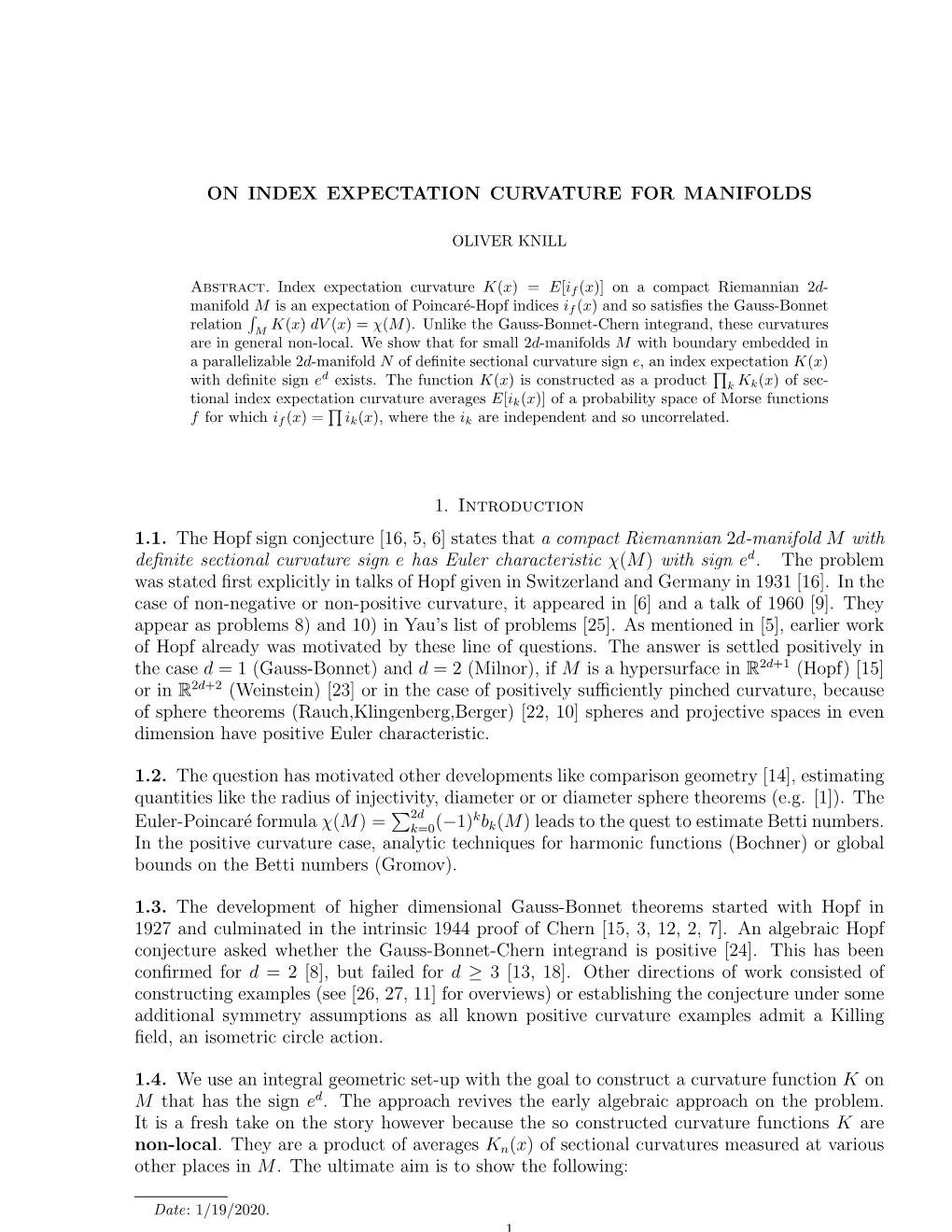 On Index Expectation Curvature for Manifolds 11