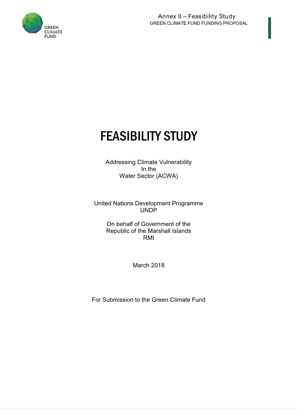 Feasibility Study GREEN CLIMATE FUND FUNDING PROPOSAL I