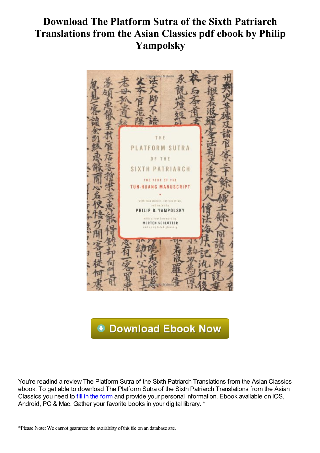 Download the Platform Sutra of the Sixth Patriarch Translations from the Asian Classics Pdf Ebook by Philip Yampolsky