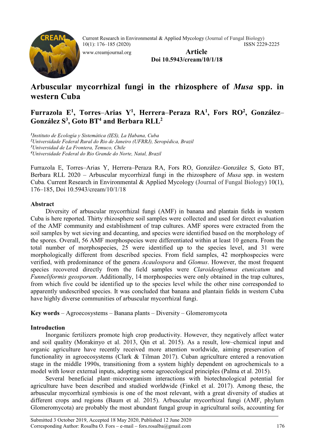 Arbuscular Mycorrhizal Fungi in the Rhizosphere of Musa Spp. in Western Cuba