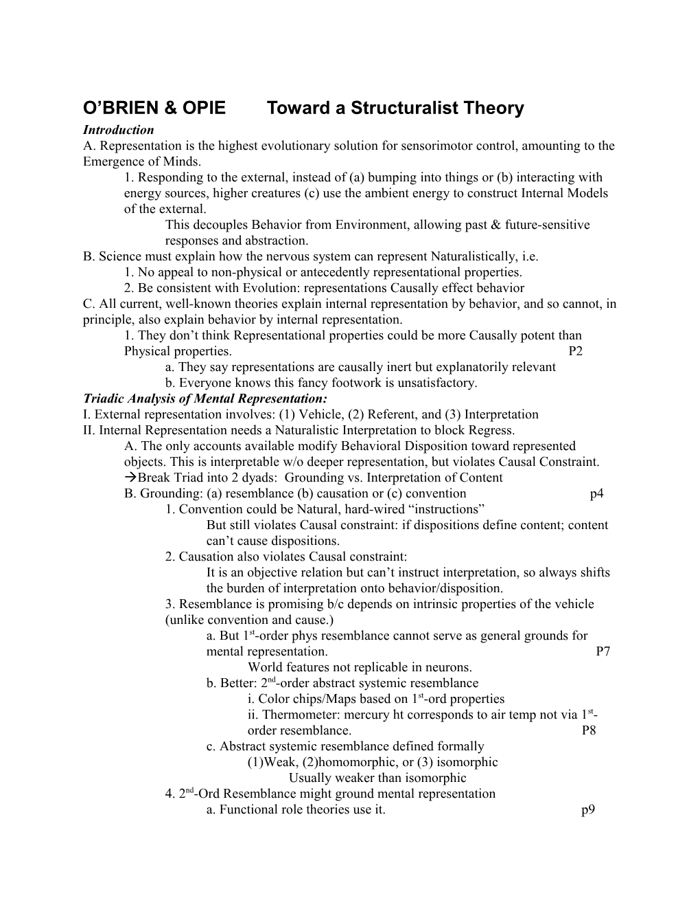 O Brien & Opie Toward a Structuralist Theory: Introduction