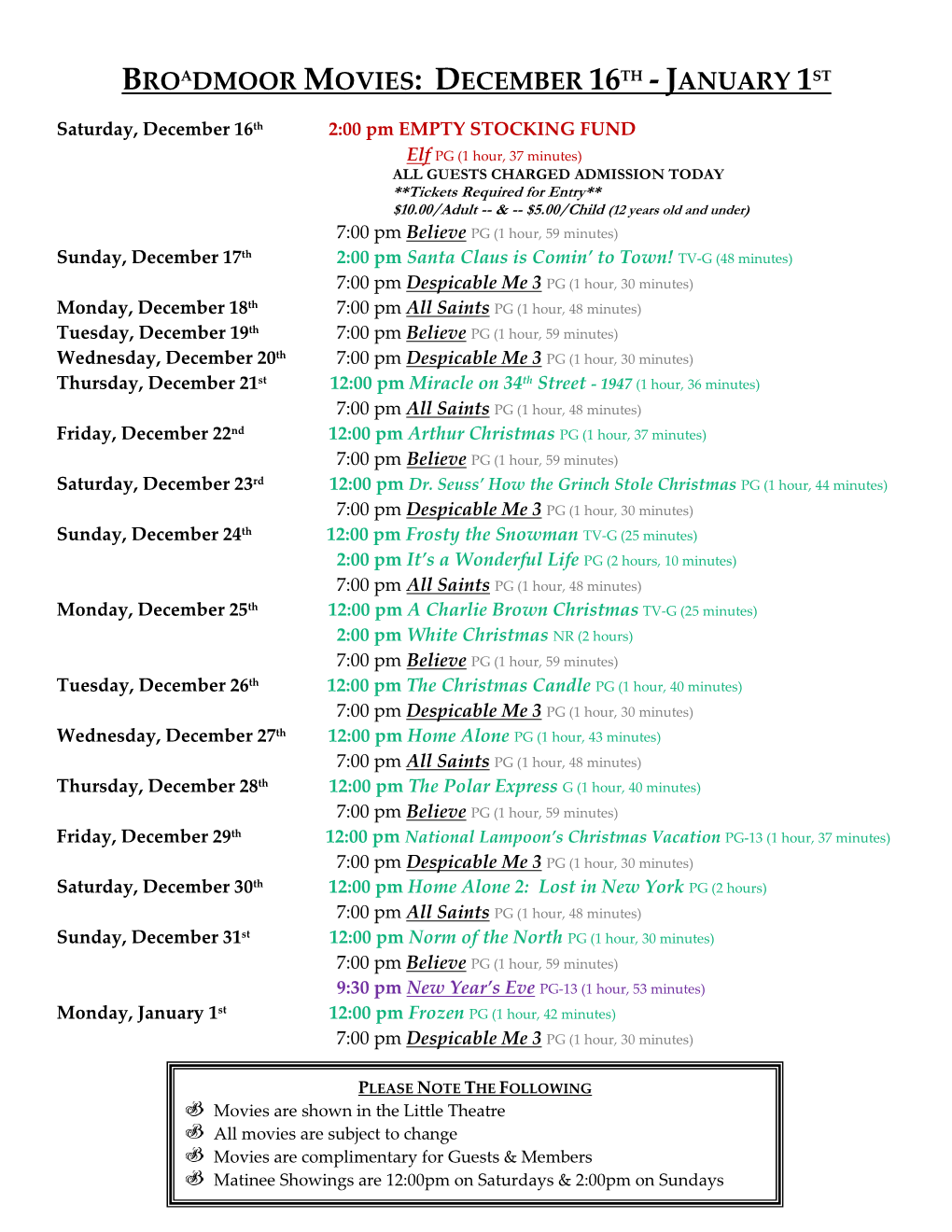 Broadmoor Movies: December 16Th - January 1St